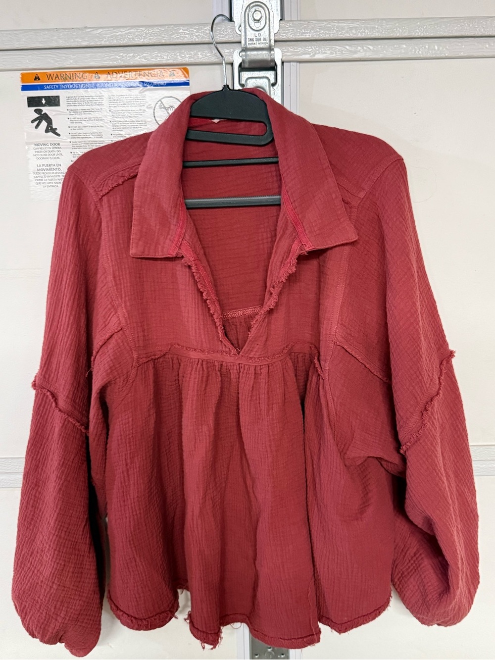 Ces Femme Red Gauze Peasant Blouse